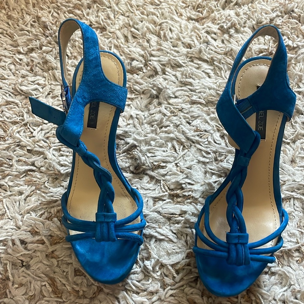 Rachel Zoe Valerie blue suede platform heel